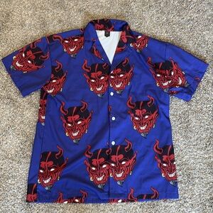 Aelfric Eden Devil Print Short Sleeve Button Down Harajuku Shirt
